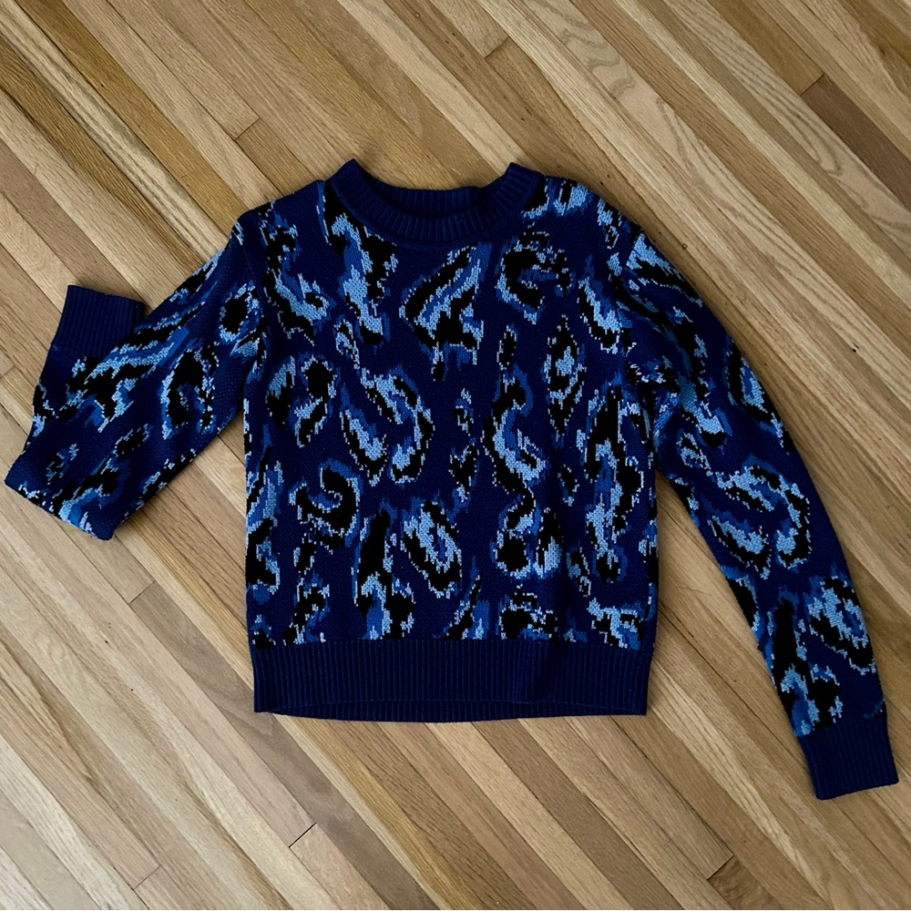 Derek Lam Collective - Navy and Light Blue Anima Print Sweater